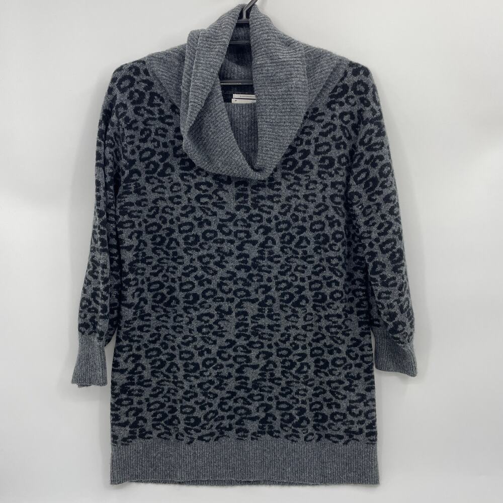 ANTHROPOLOGIE Emmy Wool Blend Sweater Women Size MP Oversized Cowl Tunic Leopard